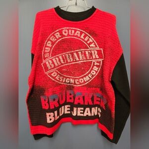 Brubaker Blue Jeans Red and Black Heavy Long John Fabric Warm Shirt Size Large